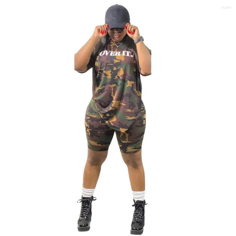 Tute Plus Size Set a due pezzi Pantaloncini Set Donna Sexy Short Summer 2022 Camouflage e Top 2 Outfit 4XL 5XL