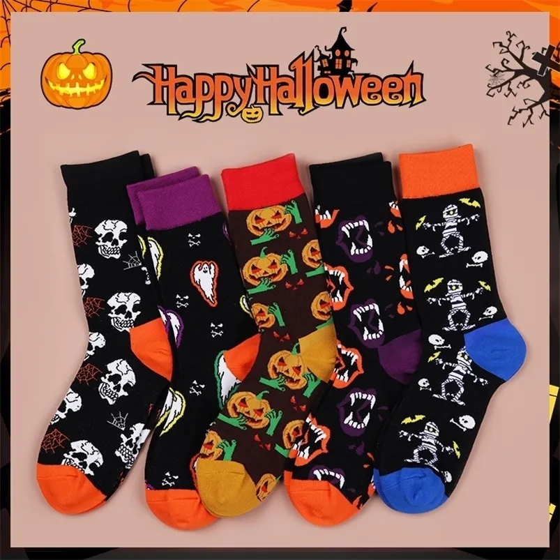 Herrensocken 5 Paar Pack Happy Funny Halloween Socken Männer Skelett Kürbis Fledermaus Schädel Lässige Baumwolle Street Trend Socken 220923