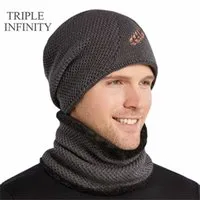 TRIPLE INFINITY Winter Men`s Hat Warm Suit Outdoor Cycling Ski Ear Protection Cold Resistant Fluff Knitted Hats Skullies Beanies 211227