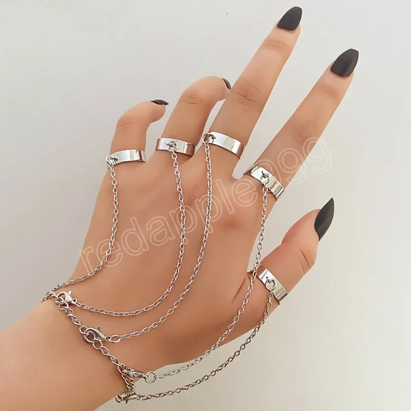 Hiphop Silber Farbe Lange Quaste Kette Ring für Frauen Männer Mode Metall Einstellbare Offene Finger Ringe Set Geschenk Schmuck