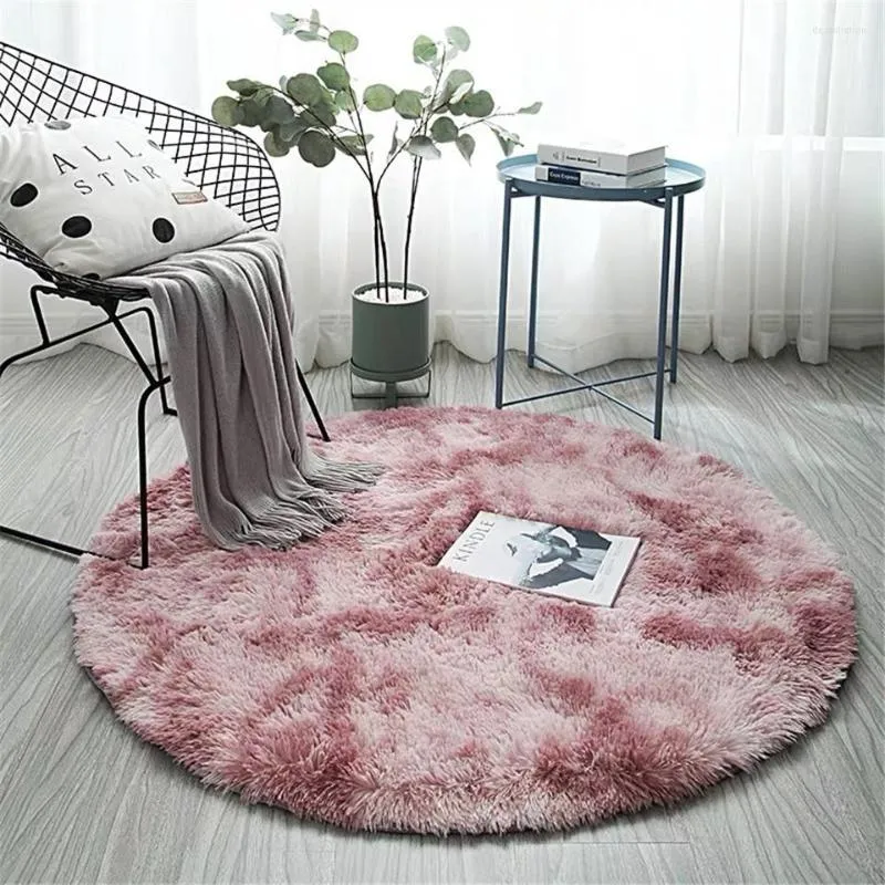 Carpets Pink Round Carpet Nordic Ins Style Gradient Colorful Rug For Living Room Bedroom Rugs Fur Mats Large Size Hanging Basket Mat