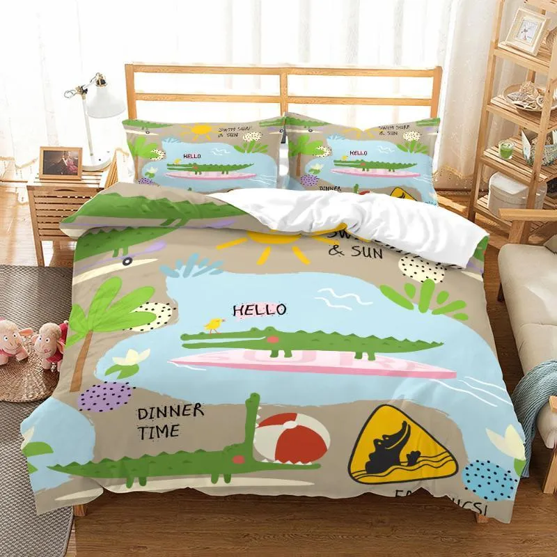 Bettwäsche-Sets 2022 Cartoon-Krokodil-Set 3D-Druck Aniaml Bettbezug für Schlafzimmer Kind Bett Quilt Kissenbezug 2/3 Stück Bettdecken