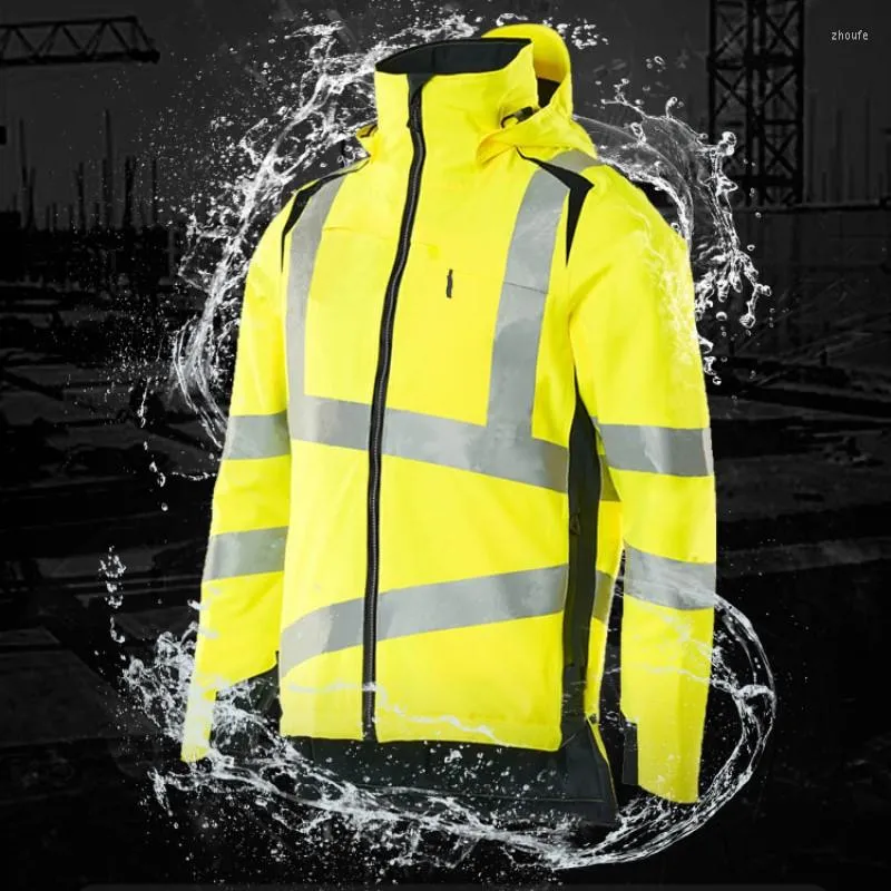 Herenjacks winter dikke reflecterende hi vis jas katoenen gekatelde hapcleed motorfiets veiligheidswerk windwaterbestendige jassen 4xl