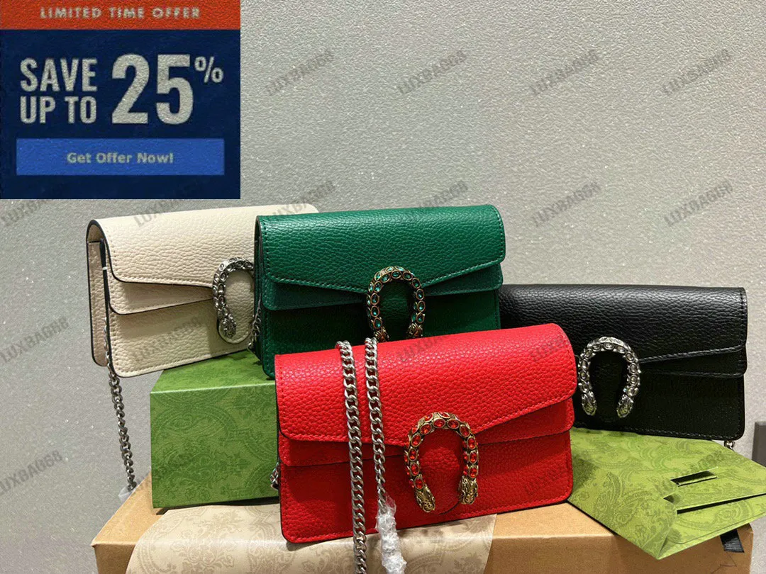Dionysuss Leather Shoulder bags Super Mini Chain Bag Tiger Head Chains Handbag Brand Luxurys Womens Designer Wallet Purse Totes Card Case Flap 18cm