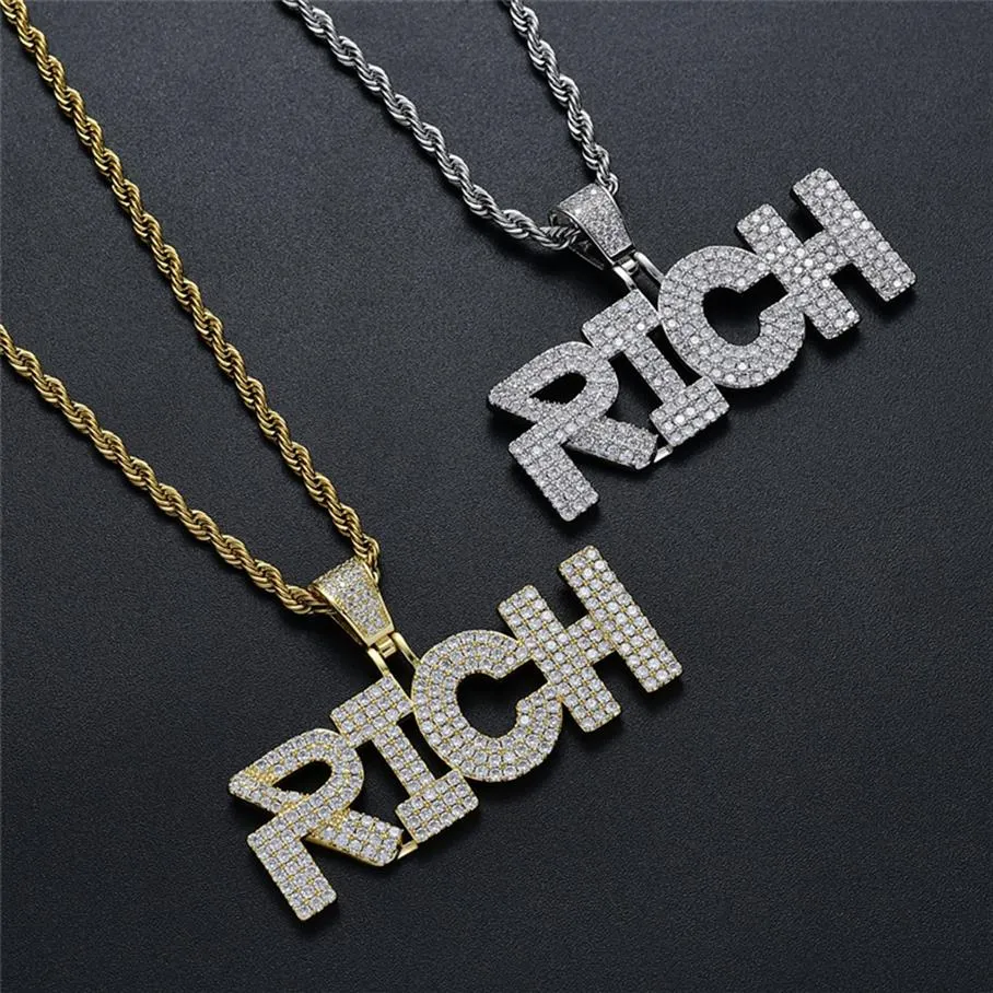 New Fashion Hip Hop Necklace Yellow White Gold Plated Full CZ RICH Pendant and Necklace for Men Women Nice Gift252C