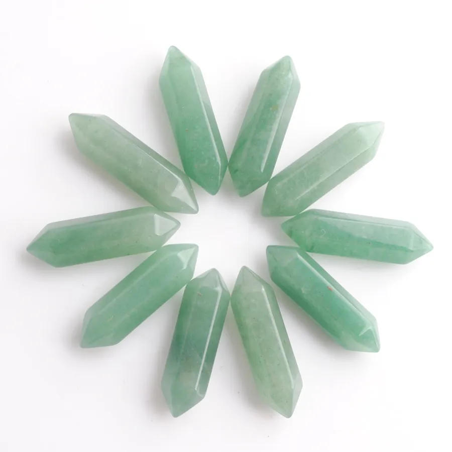 Partihandel l￶sa ￤delstenar Hexagonal l￤kning spetsiga Reiki Chakra Natural Aventurine Stone 30x8mm Inget borrh￥l Pendantp￤rlor U3311