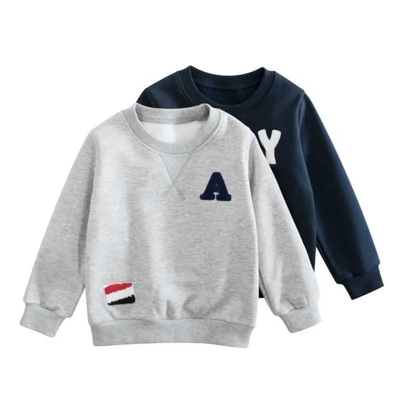 Pullover Spring Winter Kids Casual Sweatshirts for Boys Girls Solid Letter Print Clothes Children Fluff Sport Casual Sweater 2218 220924