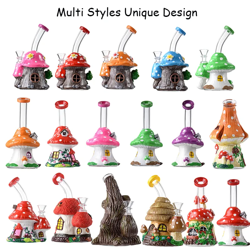 Unique Design Style Hookahs 3D Glass Hand Made Water Bongs Beaker Bong Showerhead Perc Percolator House Shape Oil Dab Rigs With Bowl