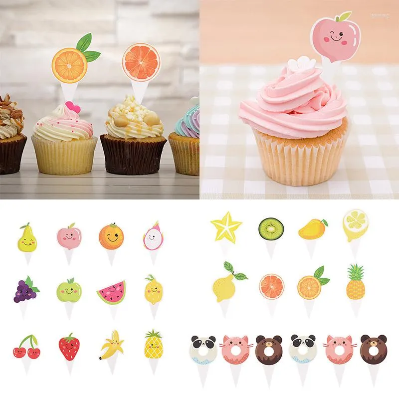 Festive Supplies 1 Set Paper Cards Cake Toppers Cartoon Animal Fruit Design Cupcake Pick For Kids Birthday Decor Party