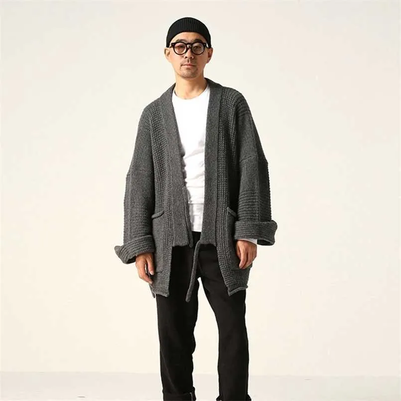 Herentruien Kapital Gray V Nek Vat omhoog Lange mouwen gebreide trui voor vrouwen en mannen Japanse vintage Cardigan Coat Waffle Kendo Robe 220923