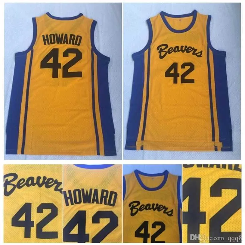 Gla Top Quality 1 Teen Wolf Scott Howard 42 Beacon Beavers College Basketball Jersey Film giallo Howard Beavers Camicie cucite S-XXL