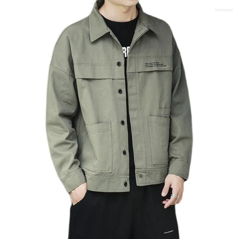 Jackets para hombres 2022 Spring Men Casual Cargo Jacket Washed Pure Cotton Coats Ej￩rcito Bomber verde Masculino