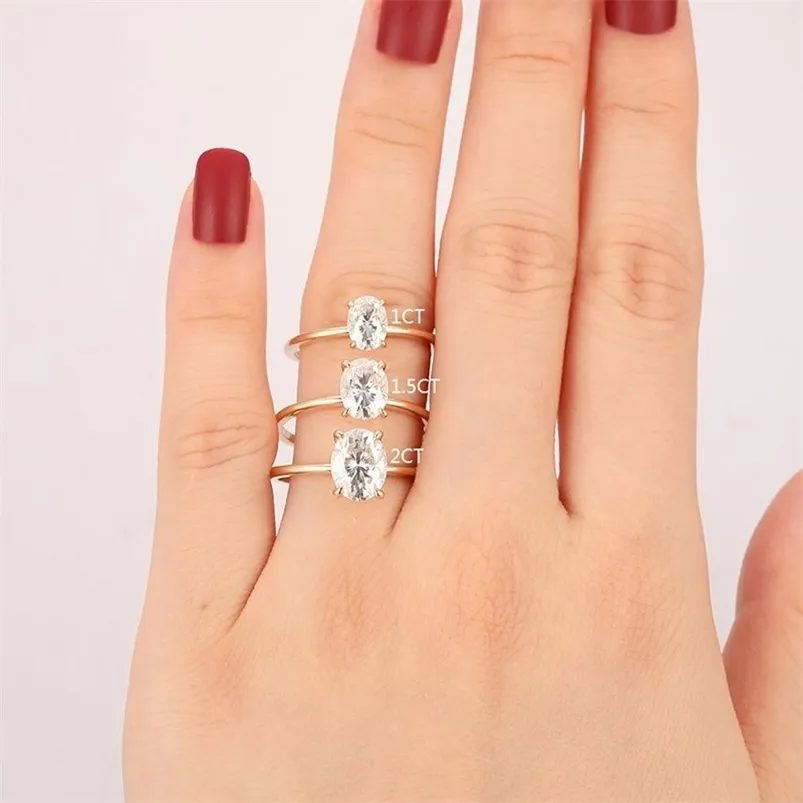 Кластерные кольца CXSJEREMEMY 14K 585 Желтовое золото 1CT2CT Обручальное кольцо для женщин Овальный пасьян