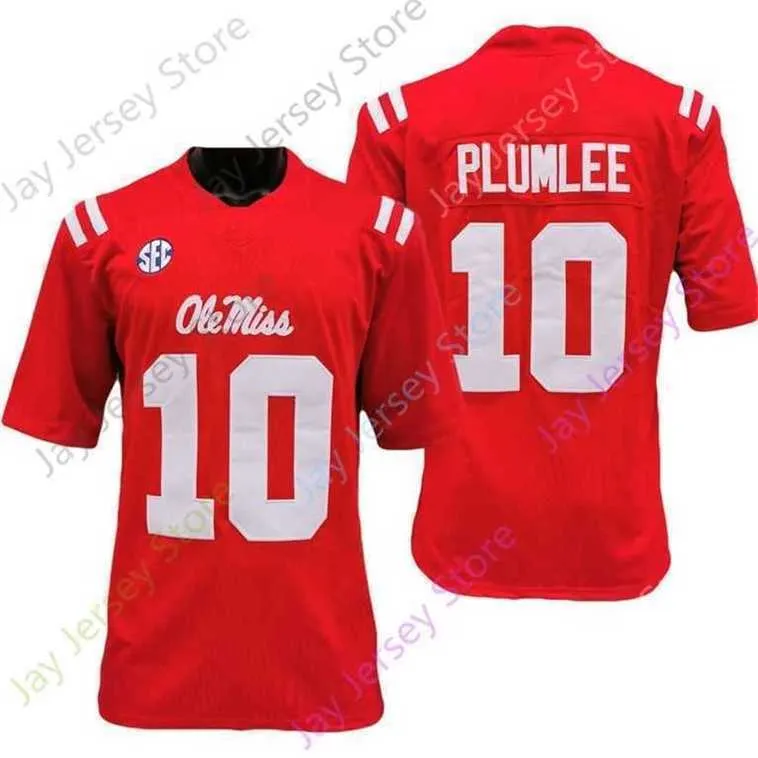 Mitch 2020 New NCAA Ole Miss Rebels Jerseys 10 John Rhys Plumlee College Football Jersey Red Size Youth Adult