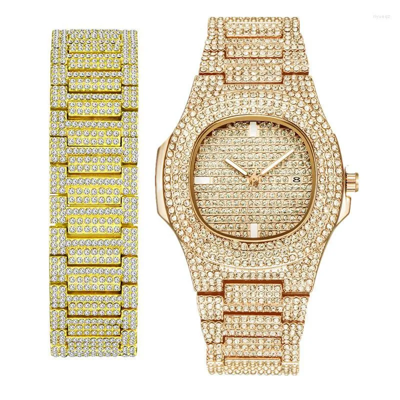 Polshipchates heren set topmerk hiphop armband diamant date gouden kwarts horloges met