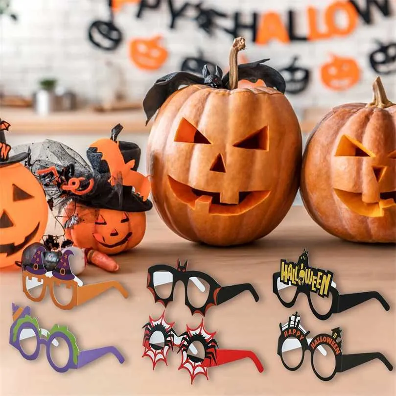 Decorações de Natal Halloween Spider Bat Pumpkin Paper Glasses