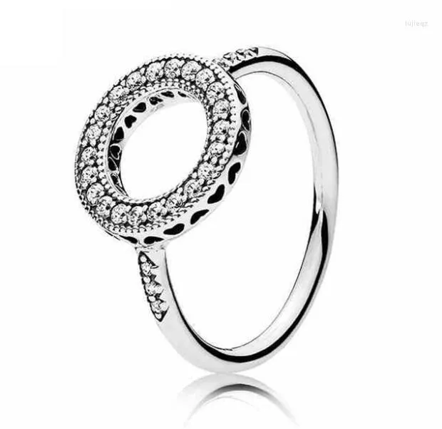 Ringos de cluster 925 Sterling Silver Pan Ring Hearts de Crystal for Women Wedding Party Gift Fine Europe Jewelry