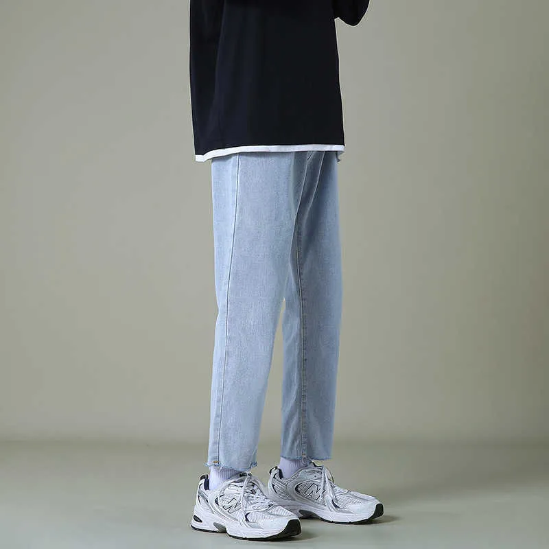 Mäns jeans Autumn Men's Croped byxor bred ben koreansk ungdom mode lös casual benbyxor manliga trendiga märke kläder 220923