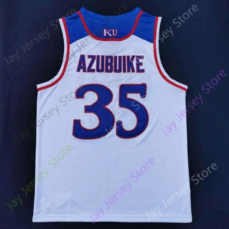 2020 New NCAA College Kansas Jayhawks Jerseys 35 Udoka Azubuike Basketball Jersey White Blue Size Youth Adult All Stitched