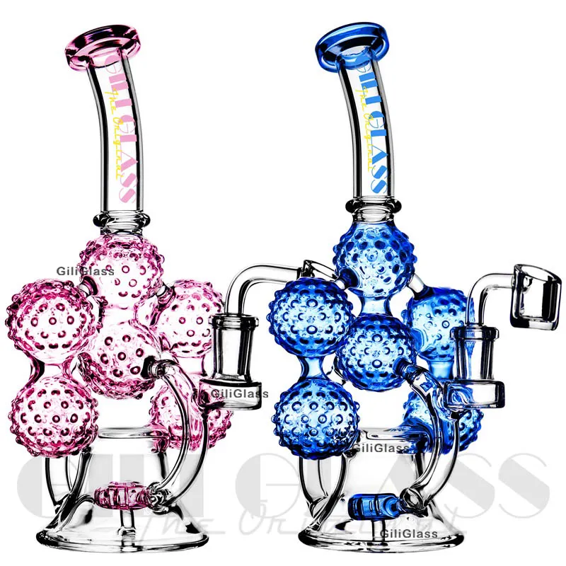 9,2 pollici Narghilè Recycler Dab Rig Bong in vetro acqua Bong in vetro viola Accessorio sigarette Tubo fumo Bong inebriante con chiodo al quarzo con ciotola da 14 mm