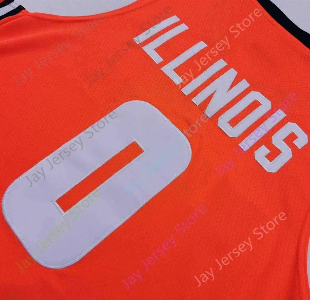 2020 New NCAA College Illinois Fighting Illini Jerseys 0 Basketball Jersey Orange All Stitched