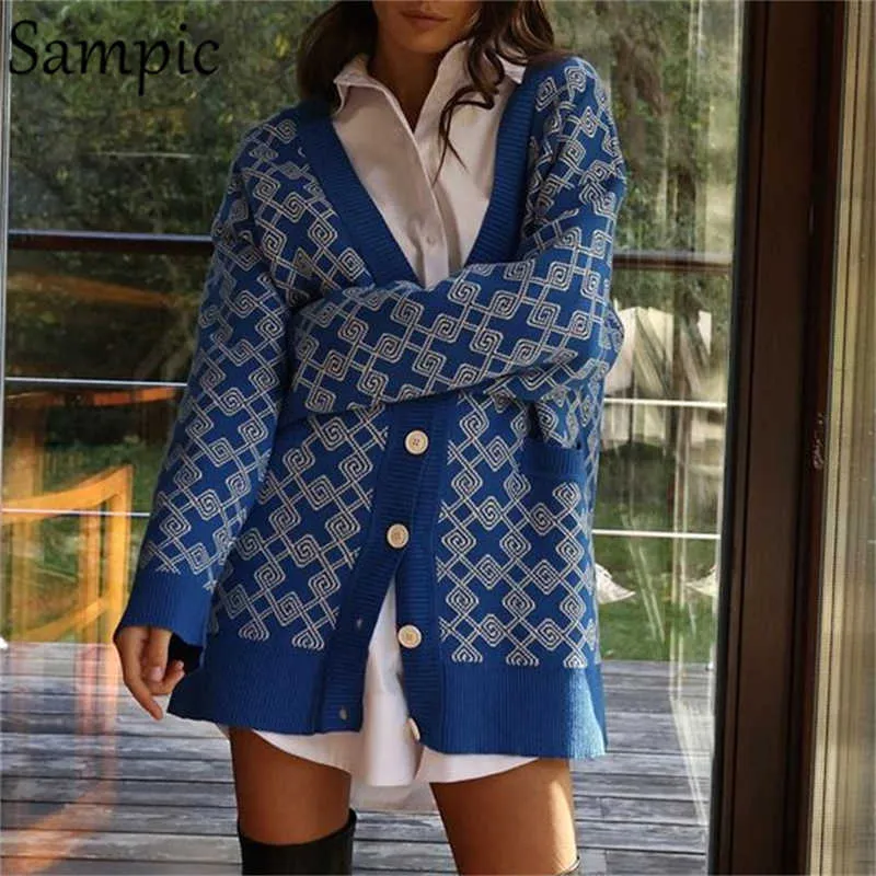 Женские свитера Sampic Chic Y2K Plaid Proude Traw Sated Cardigans Женщины осень зима 2021 Повседневная с длинным рукавом зеленый принцип.