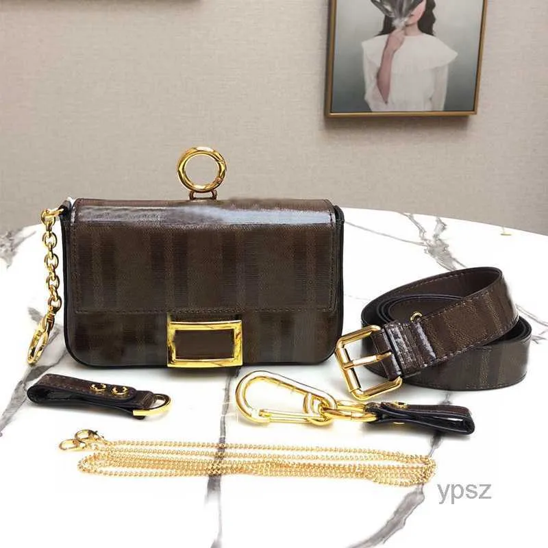 Evening Bags Leather Chains Shoulder Flap Bag Vintage Waist Pack Bags Belt Coffee Wallet Pouch Gold Color Chain Shoulder Strap PurseMulti P