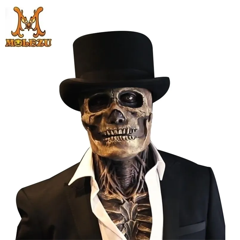 Party Masks Halloween 3D Horror Reality Full Head Skull Scary Cosplay Latex Movable Jaw Helmet Skeleton Decoration 220922