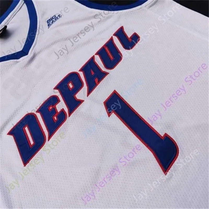 2020 New NCAA College DePaul Blue Demons Jerseys 1 Romeo Weems Basketball Jersey White All Stitched Size Men Youth Adult