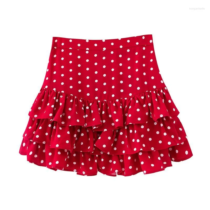 Saias Bohemian Dot Prind Women Women Women High Summer Summer Casual Feminino Red Beach Ladies Soft Ladies Short Mini