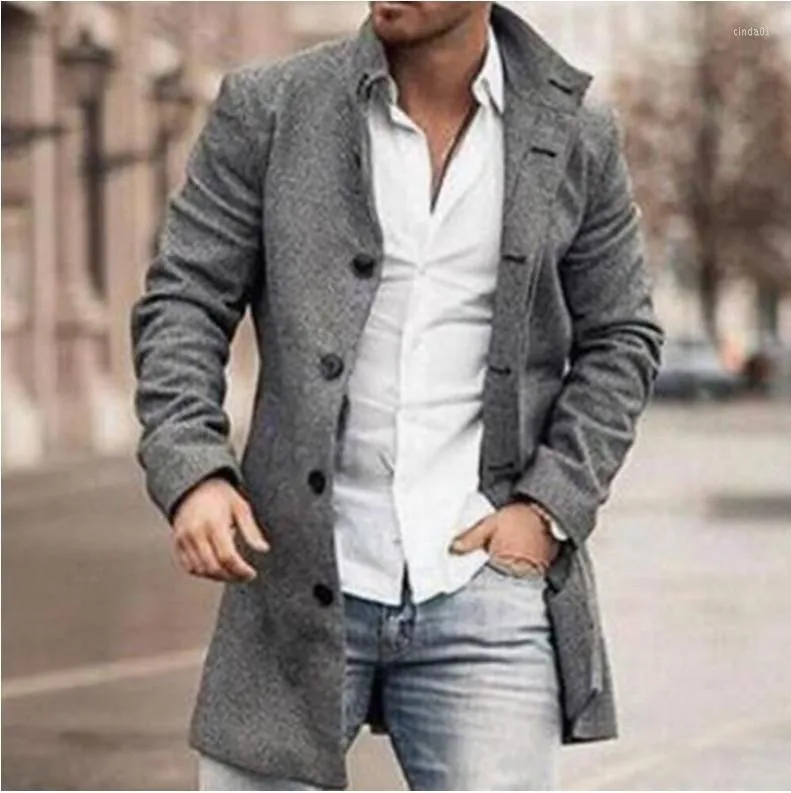 Men's Wool Mens Single-Breasted & Blend Coats Autumn Lapel Collar Retro Jacket Long Tops Outerwear Sexy Fashion Overcoat