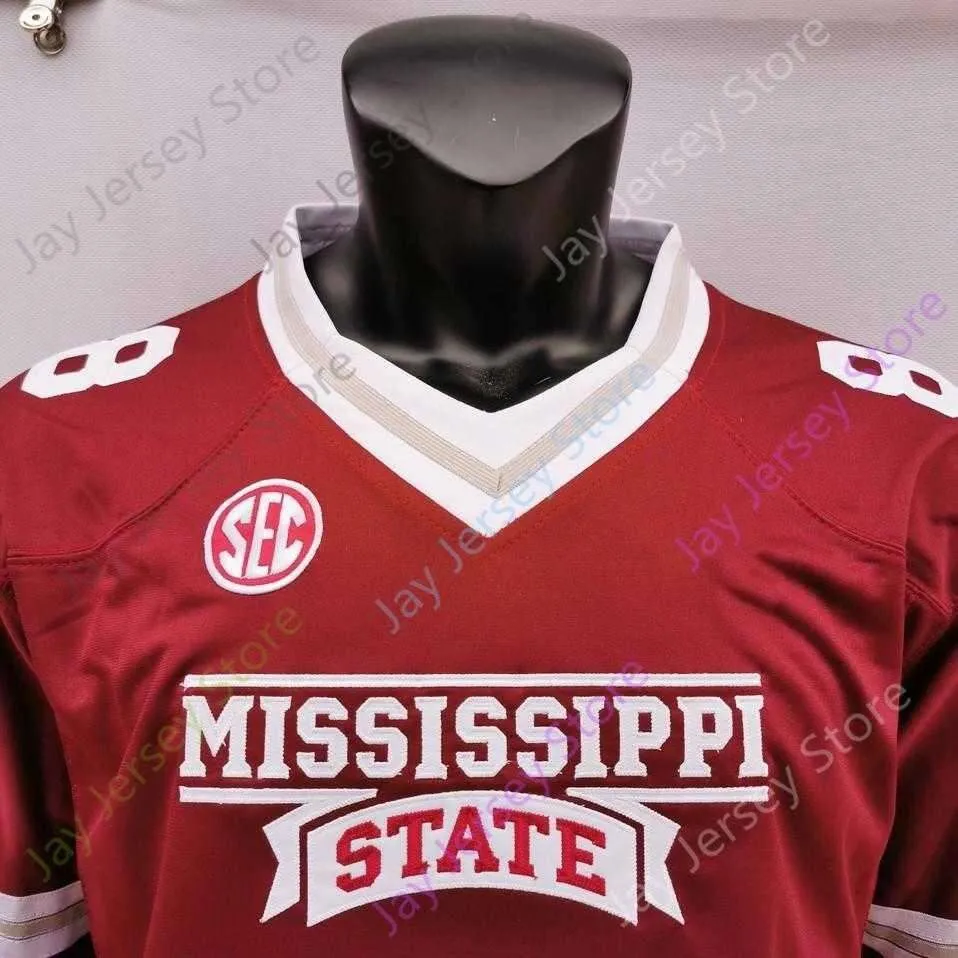 2020 New NCAA Mississippi State Bulldogs MSU Jerseys 8 Kylin Hill College Football Jersey Red Size Youth Adult