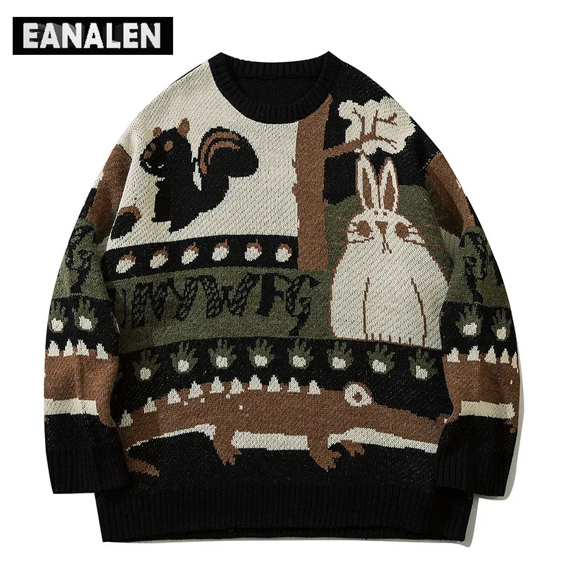 Männer Pullover Harajuku Vintage Anime Gestrickte Pullover Männer Winter Übergroßen Wald Tier Pullover Frauen Jumper Opa Hässliche Pullover Punk 220926