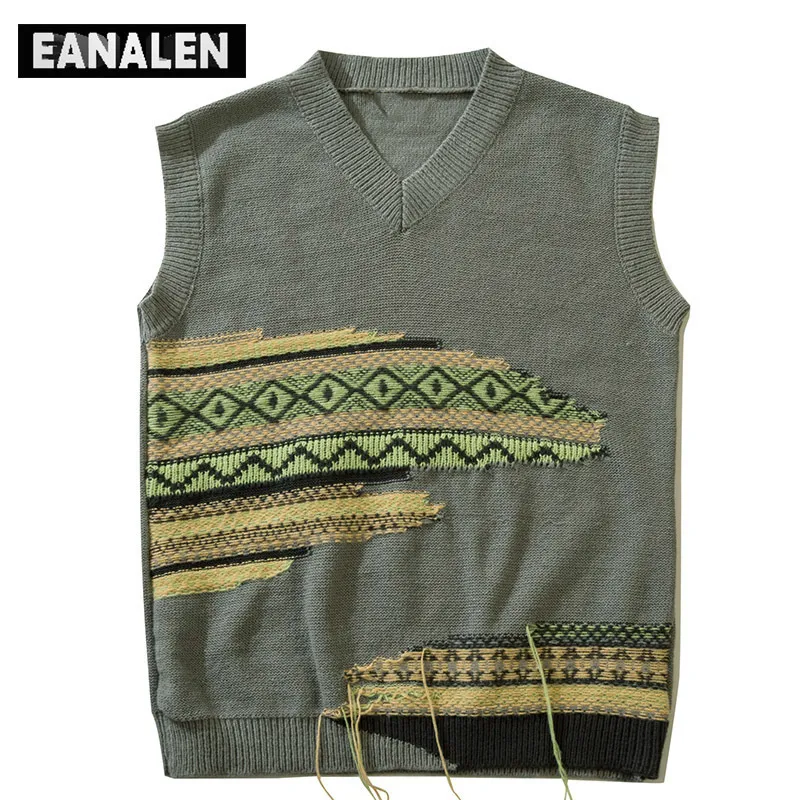 Camisolas masculinos Harajuku Designer vintage estético Jumper malha colete colete de camisola de inverno