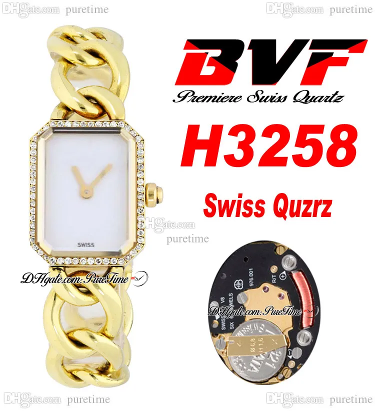 BVF 프리미어 H3258 Swiss ETA Quartz Ladeise Watch 18K 옐로우 골드 다이아몬드 베젤 걸레 다이얼 스테인리스 스틸 팔찌 슈퍼 에디션 여성 시계 퓨레 타임 C3