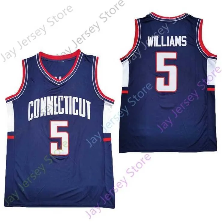 Mitch 2020 New NCAA Connecticut UConn Huskies Jerseys 5 Williams College Basketball Jersey Navy Size Youth Adult