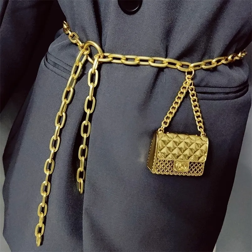 Łańcuchy brzucha luksusowe pasy łańcuchowe dla damskiej sukienki dżinsowe spodnie mini vintage talia złota metalowa torba brzęcząca akcesoria biżuterii 220923
