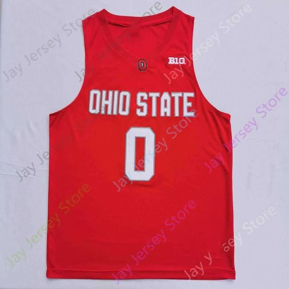 2020 New NCAA Ohio State Buckeyes Jerseys 0 Russell College Basketball Jersey White Red Size Youth Adult