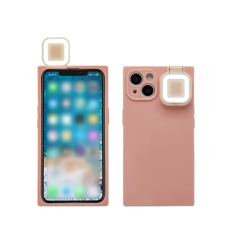 Custodie per telefoni con luce di riempimento per iPhone 14 Pro Max 13 12 11 Xs Bordo quadrato Ladies Live Selfie Beauty Cover Soft Shell Anti-Caduta