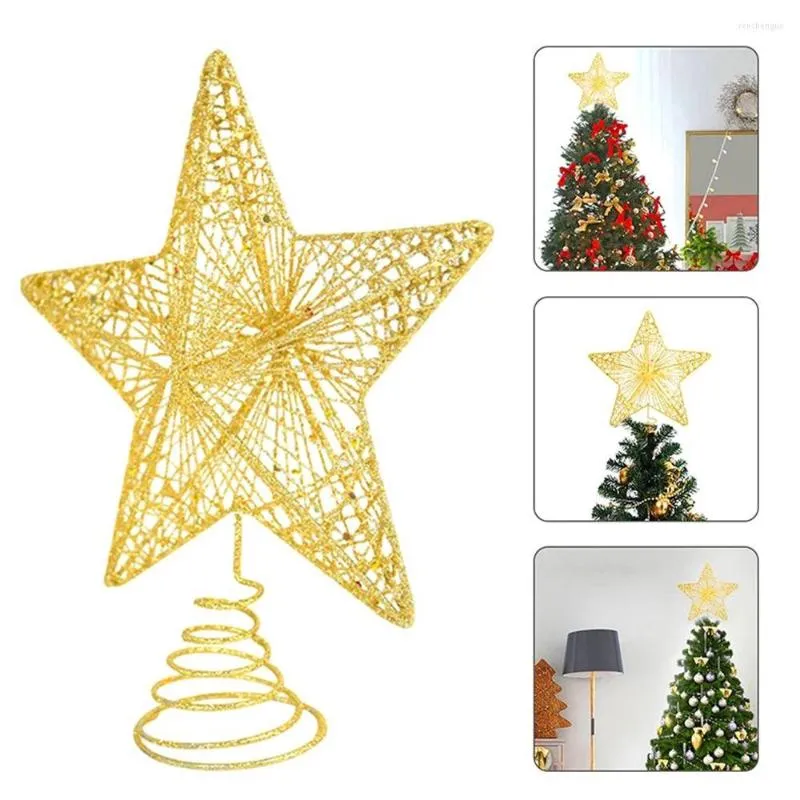 Décorations de Noël Maison Artisanat Étoile à Cinq Branches Navidad Arbre Top Décoration Or Glitter Ornements