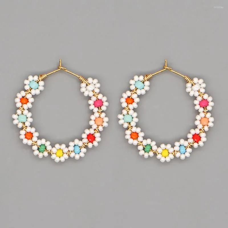 Hoopörhängen Go2Boho White Daisy Earring Miyuki Pärlor Färgglada blommaörring Uttalande för kvinnor 2022 Summer Handgjorda smycken