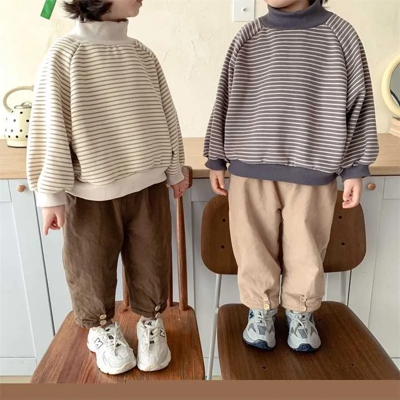 Pullover jesienne zimowe dzieci polarowe bluzy w paski 26 lat chłopcy i dziewczęta bawełniane luźne puloby 220924