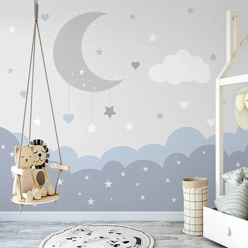 Bakgrundsbilder Anpassade väggmålning 3D -handmålade Simple Moon Starry Sky Children's Room Interiör Bakgrund Väggmålning Papel de