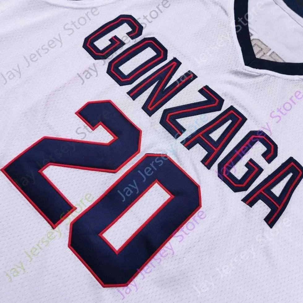 2021 Final Four New College NCAA Gonzaga Bulldogs Jerseys 20 Perry Basketball Jersey White Size Men Youth Adult Embroidery