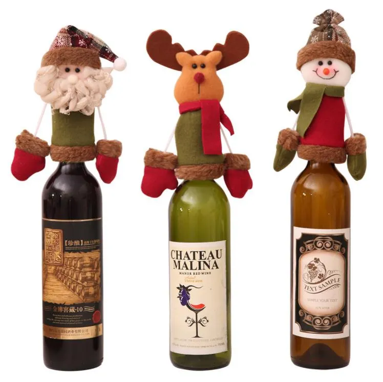 Christmas Wine Bottle Cap Set Cover Christmas Decorations Hanging Ornaments hat Xmas Dinner Party Home Table Decoration Supplies SN4898