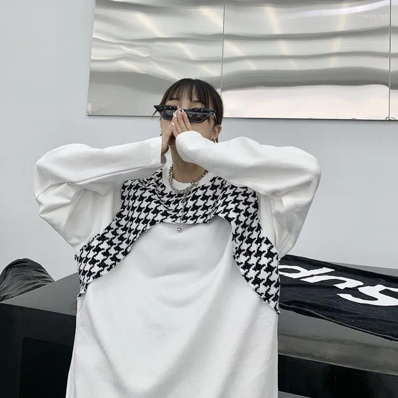 Women's Hoodies Women's & Sweatshirts Oversized Houndstooth Casual 2022 Women Clothes High Stree Pullovers Simplicity Cozy All-match