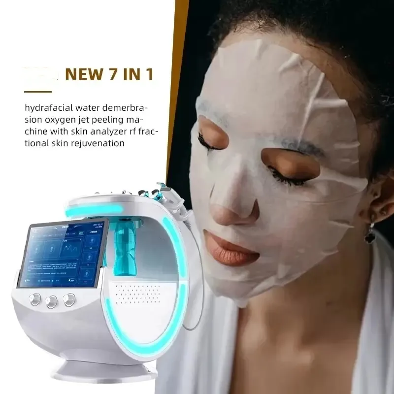 새로운 7 in 1 hydro facialn RF 장비 스킨 분석기 얼굴 미세 박피기 다이아몬드 히드라 물 산소 껍질 껍질 세정 기계