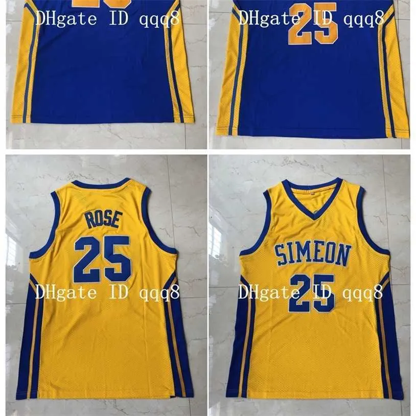 GLA TOP CALATE 1 DERRICK 25 Rose Jersey Simeon High Movie College Basketball Jerseys Blue Yellow 100% Stiched Size S-XXL