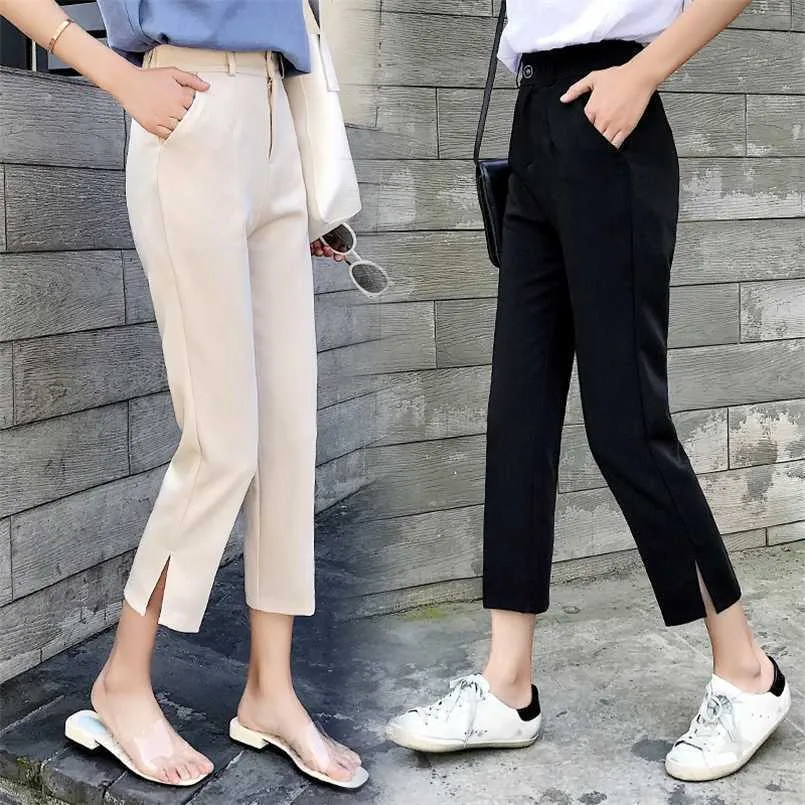 Women's Pants s TingYiLi Korean Style Summer Women Suit High Waist Beige Black With Slit Elegant Ladies Girls Casual 220922