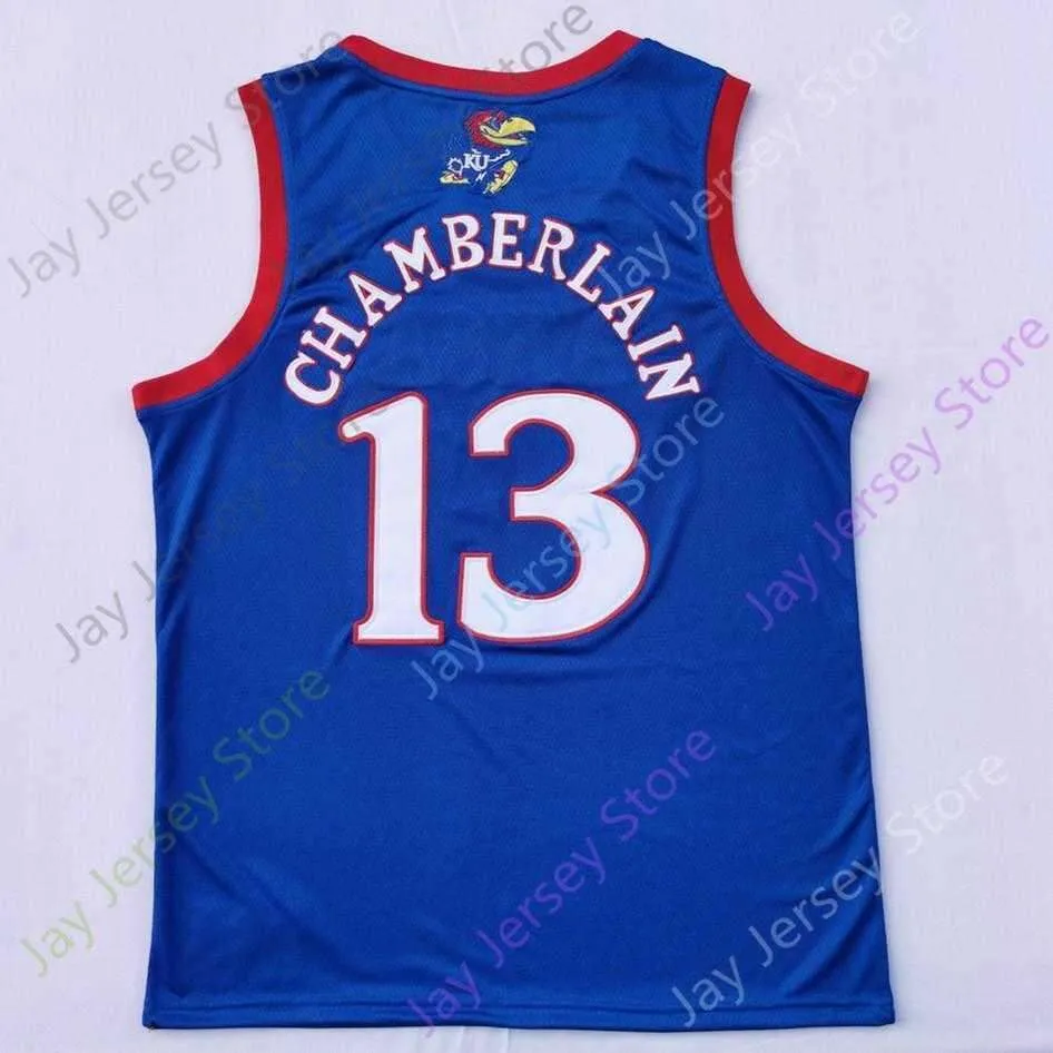 2020 New NCAA College Kansas Jayhawks Jerseys 13 Chamberlain Basketball Jersey Blue Size Youth Adult All Stitched